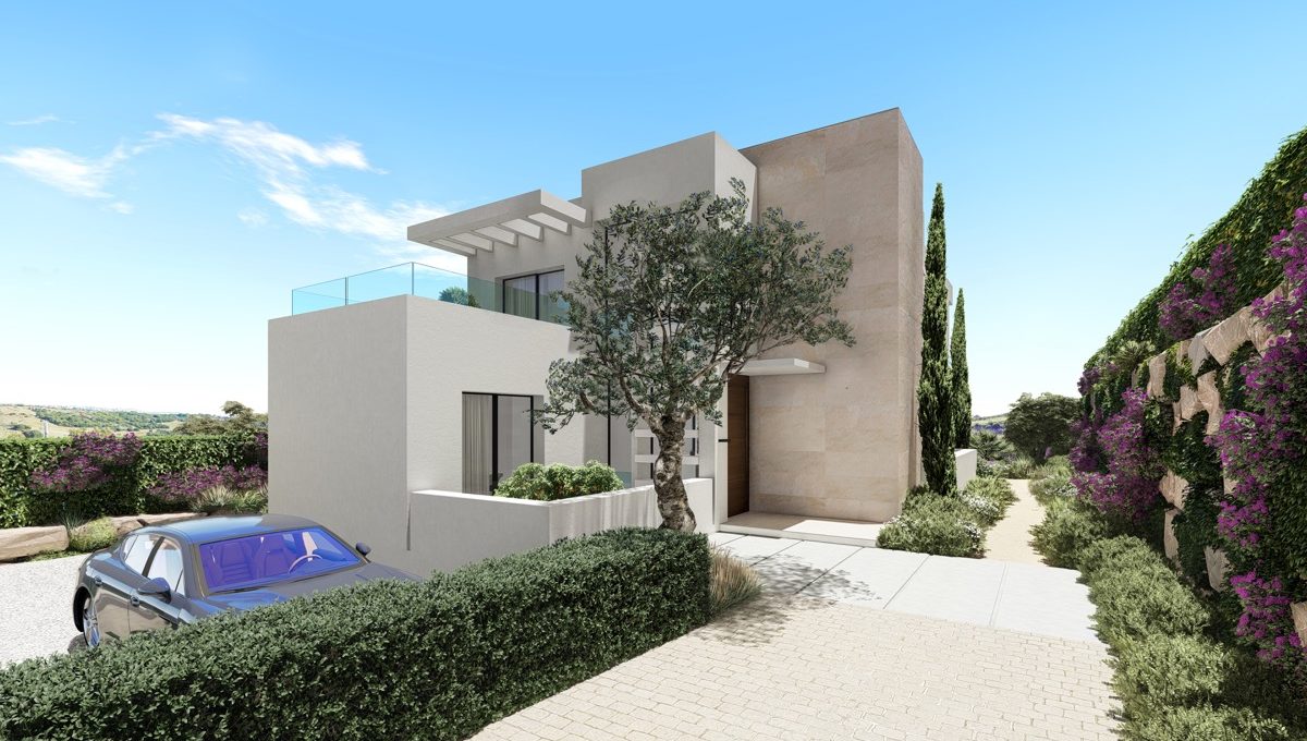 modern-luxury-villas-in-the-heart-of-estepona-golf-render-exterior - entrance - entrada